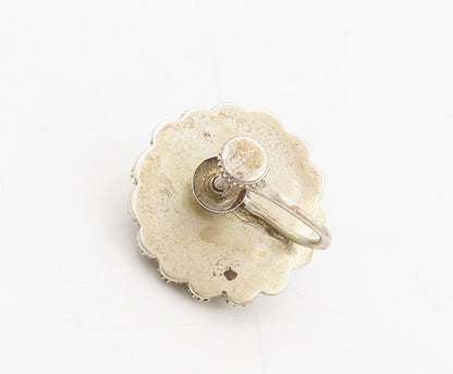 925 Sterling Silver  Vintage Beaded Roped Flower Screw Back Earrings  EG12687