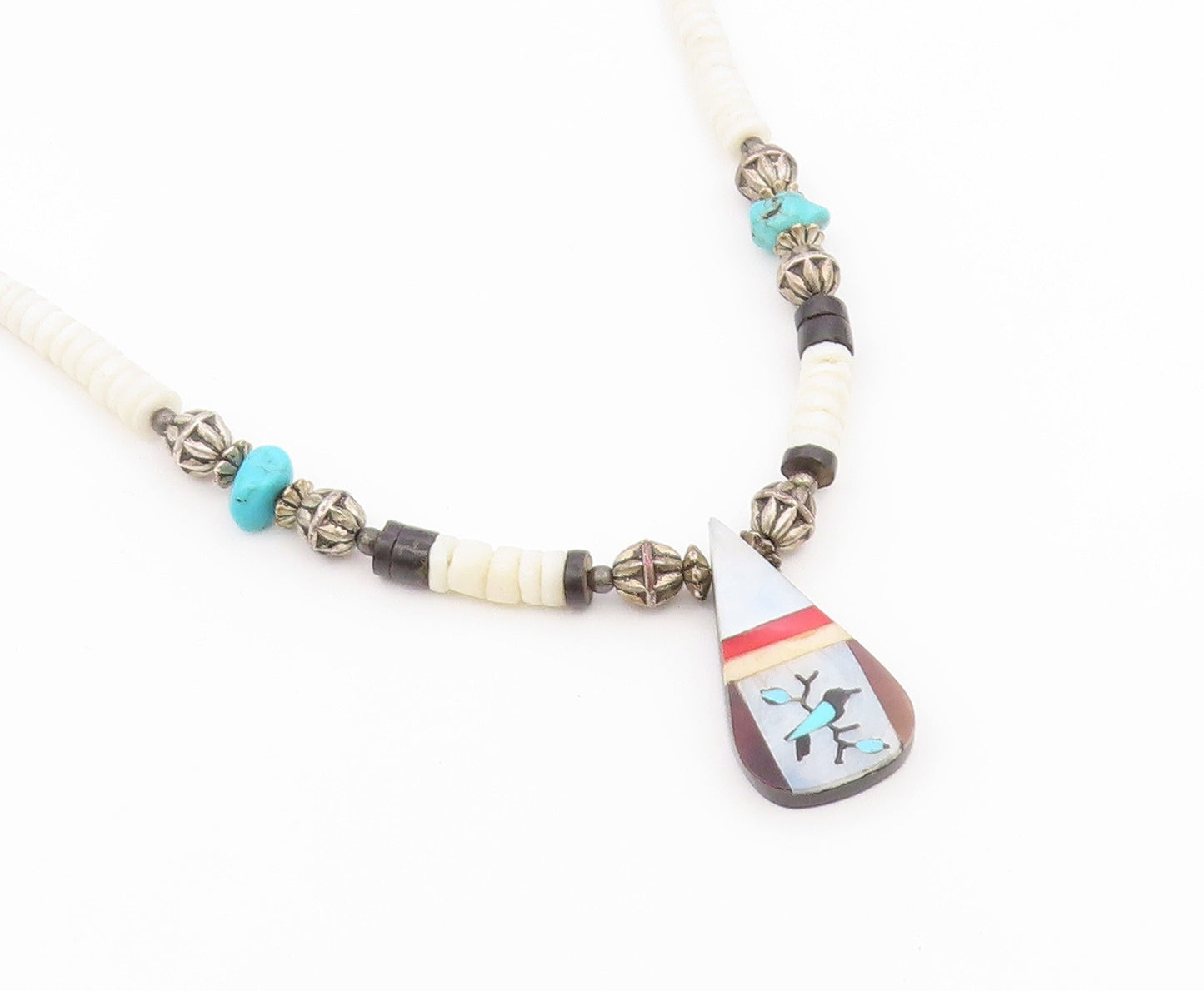 925 Sterling Silver Vintage Necklace SOUTHWESTERN Multi Gemstone Chain  NE4924