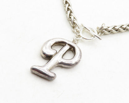 UNO DE 50 925 Silver - Vintage P Initial Pendant Wheat Chain Necklace - NE2175