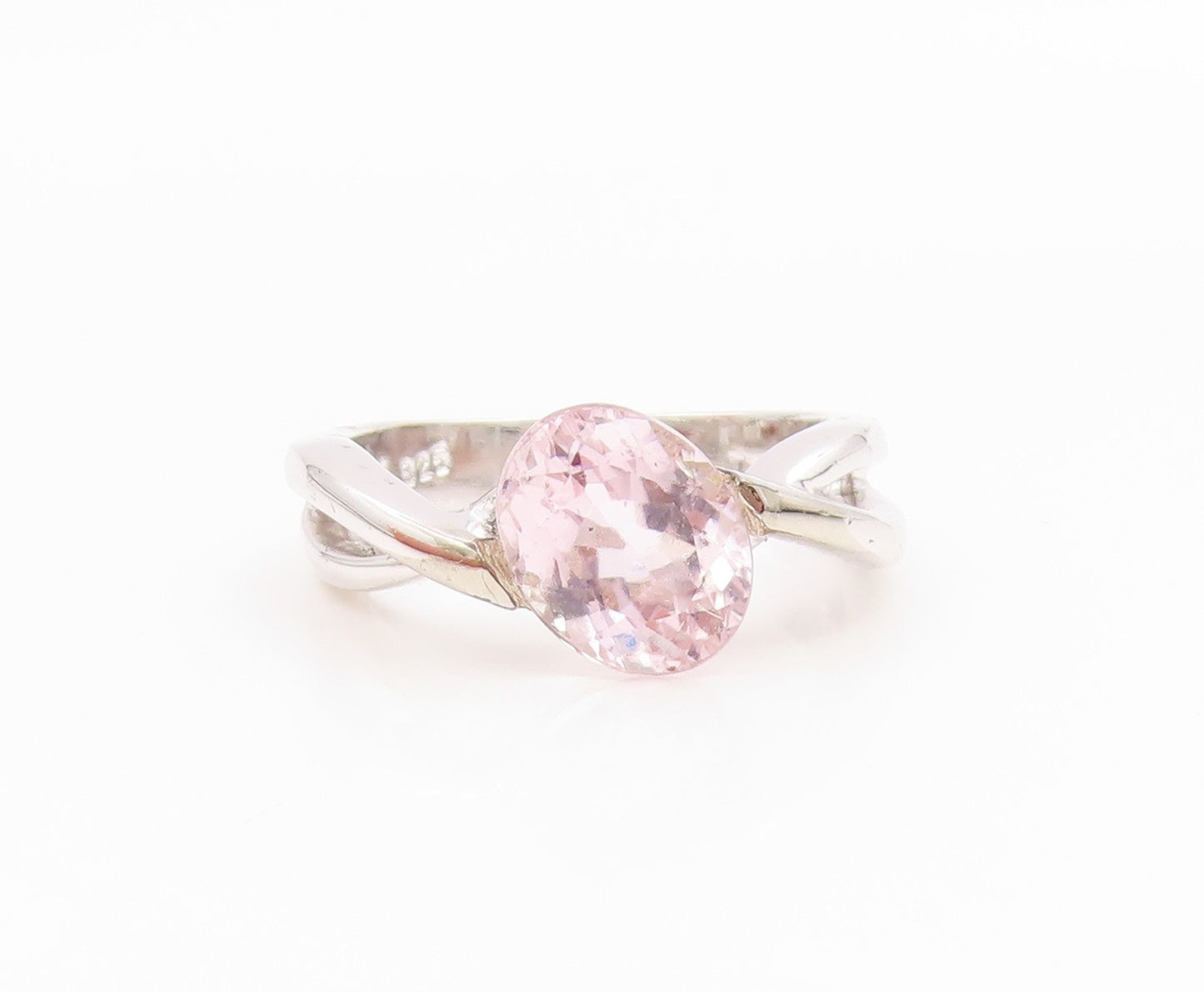 925 Sterling Silver Vintage Ring Modernist Pink CZ Wave Band  Sz 7  RG35639