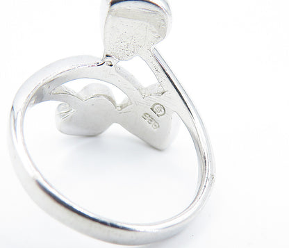 925 Sterling Silver Fire Opal Love Hearts Bypass Band Ring Sz 6.5 RG7923