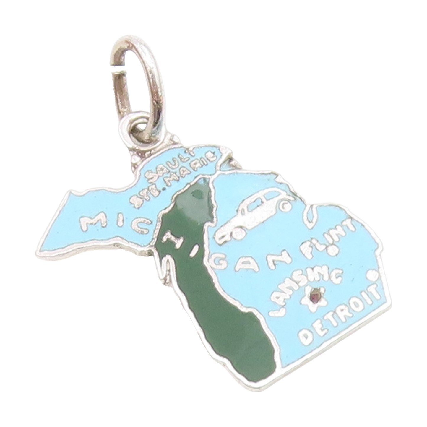 925 Sterling Silver Vintage Enamel Michigan State Map Pendant  PT16398