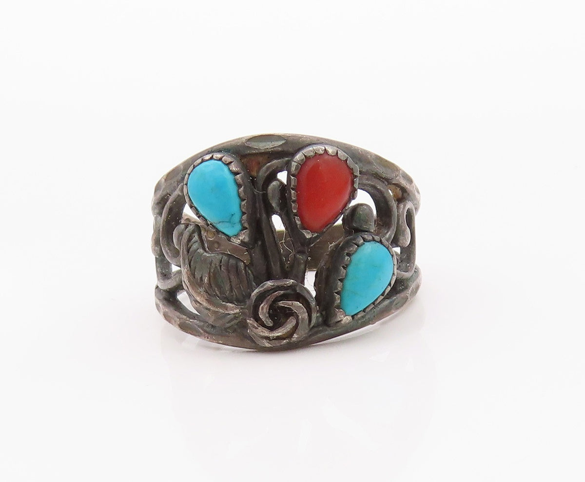 925 Sterling Silver Vintage Ring NAVAJO Drop Shape Turquoise  Sz 7  RG32541