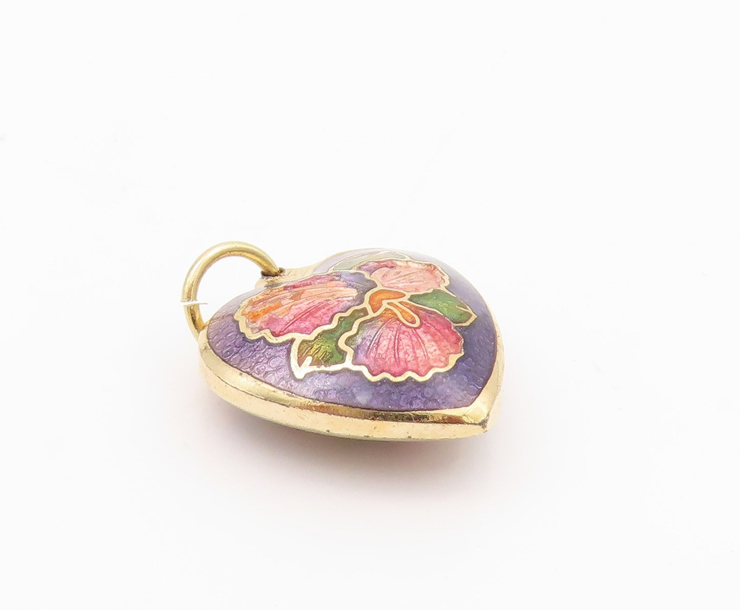 925 Sterling Silver Vintage Pendant Gold Plated Enameled Floral Heart  PT24246