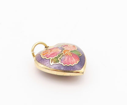 925 Sterling Silver Vintage Pendant Gold Plated Enameled Floral Heart  PT24246