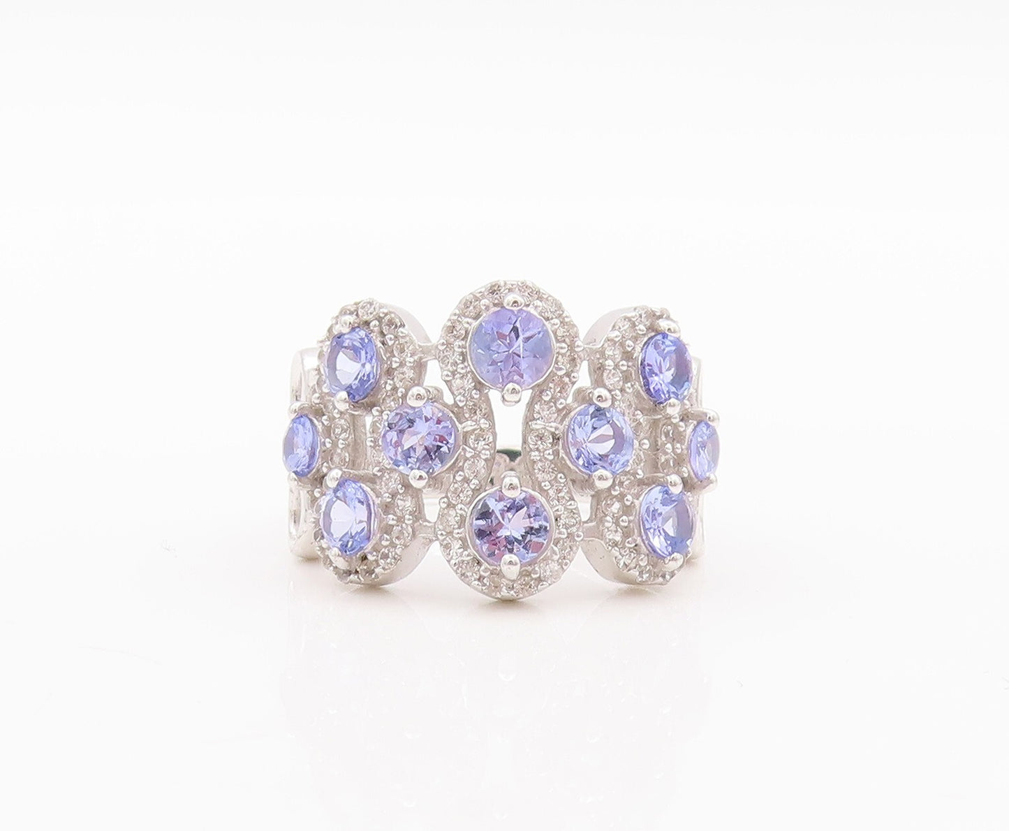 925 Sterling Silver Vintage Ring Round Tanzanite Halo Topaz Bands  Sz 7  RG29454