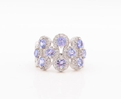 925 Sterling Silver Vintage Ring Round Tanzanite Halo Topaz Bands  Sz 7  RG29454