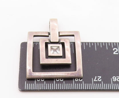 925 Sterling Silver  Vintage Graduated Square Cubic Zirconia Pendant  PT20436