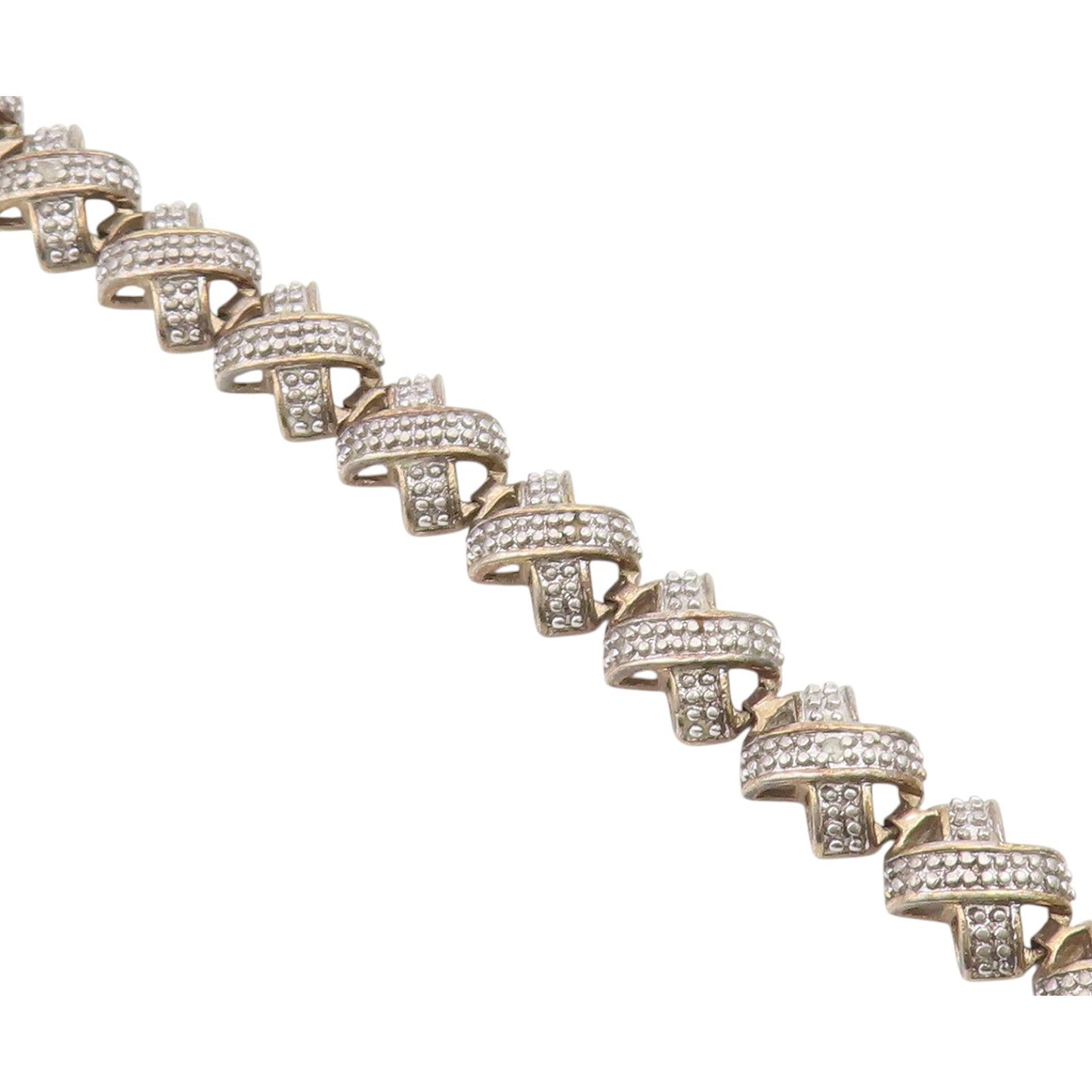 925 Sterling Silver  Vintage Topaz Accented X Link Chain Bracelet  BT5168