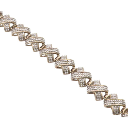 925 Sterling Silver  Vintage Topaz Accented X Link Chain Bracelet  BT5168