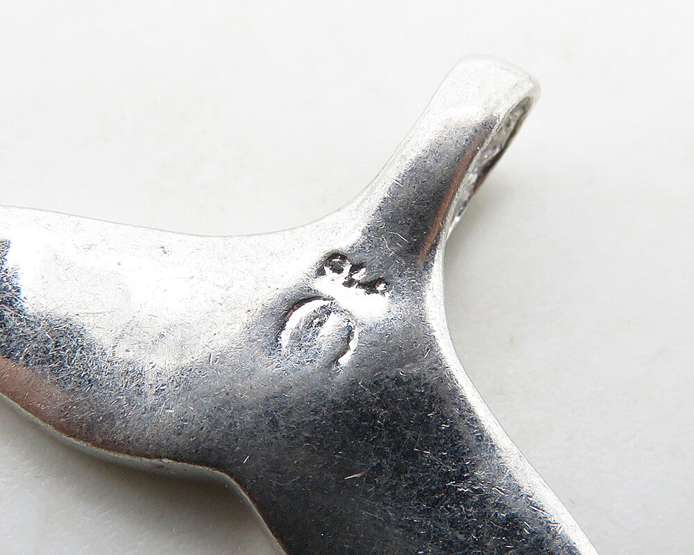 925 Sterling Silver  Vintage Inlaid Fire Opal Whale's Tail Pendant  PT14864