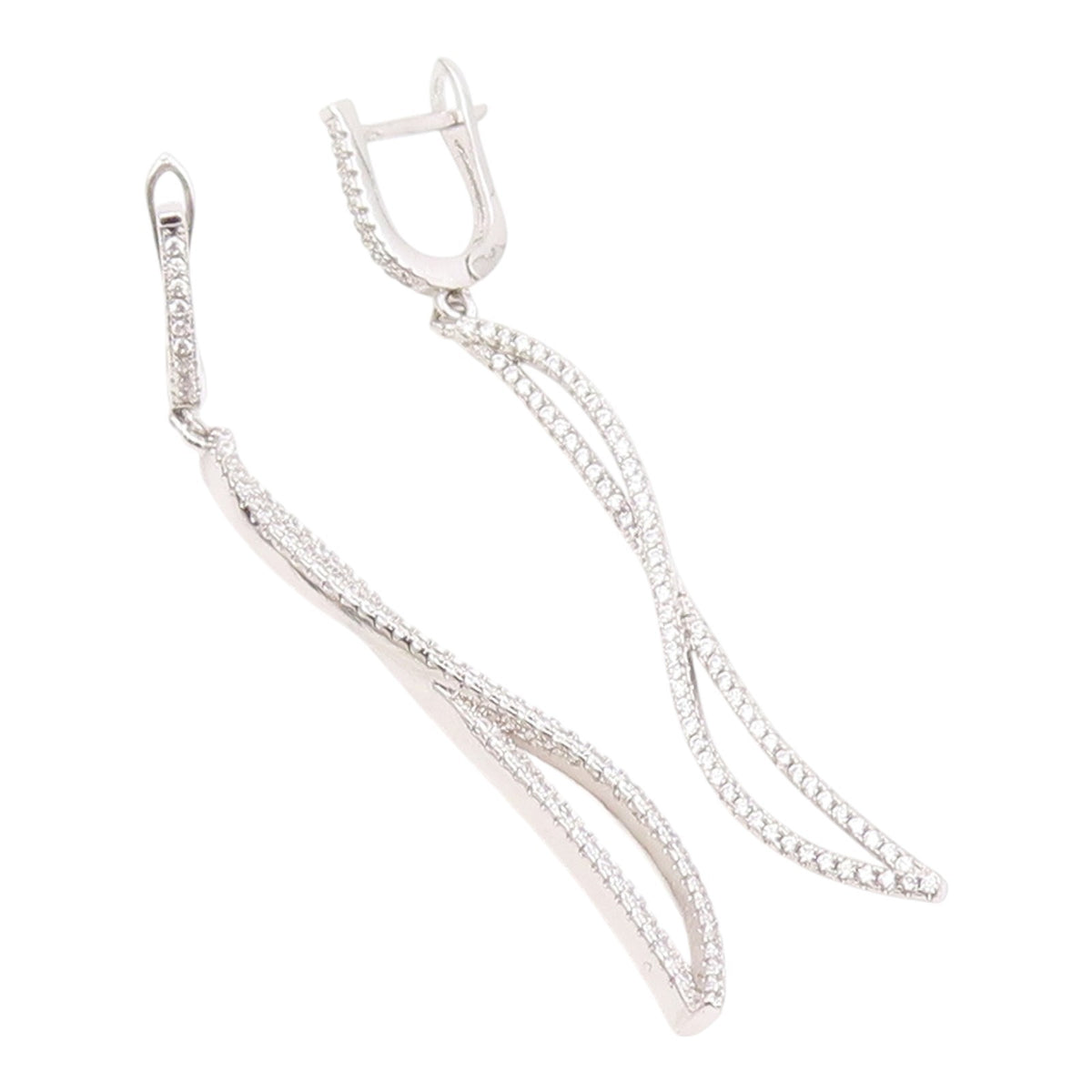 925 Sterling Silver Vintage Earrings CZ Pave Modernist Twisted Dangle  EG14228