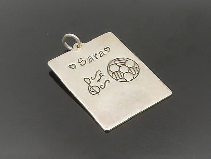925 Sterling Silver  Vintage Sara Music & Soccer Motif Square Pendant  PT19933