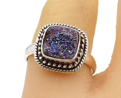925 Sterling Silver  Druzy Twist Border Shiny Cocktail Ring Sz 8  RG7892