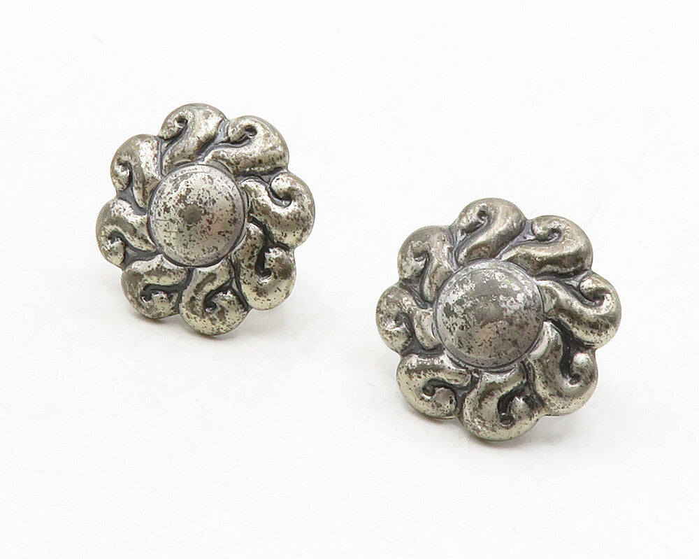 MEXICO 925 Sterling Silver  Vintage Antique Floral Non Pierce Earrings  EG6871