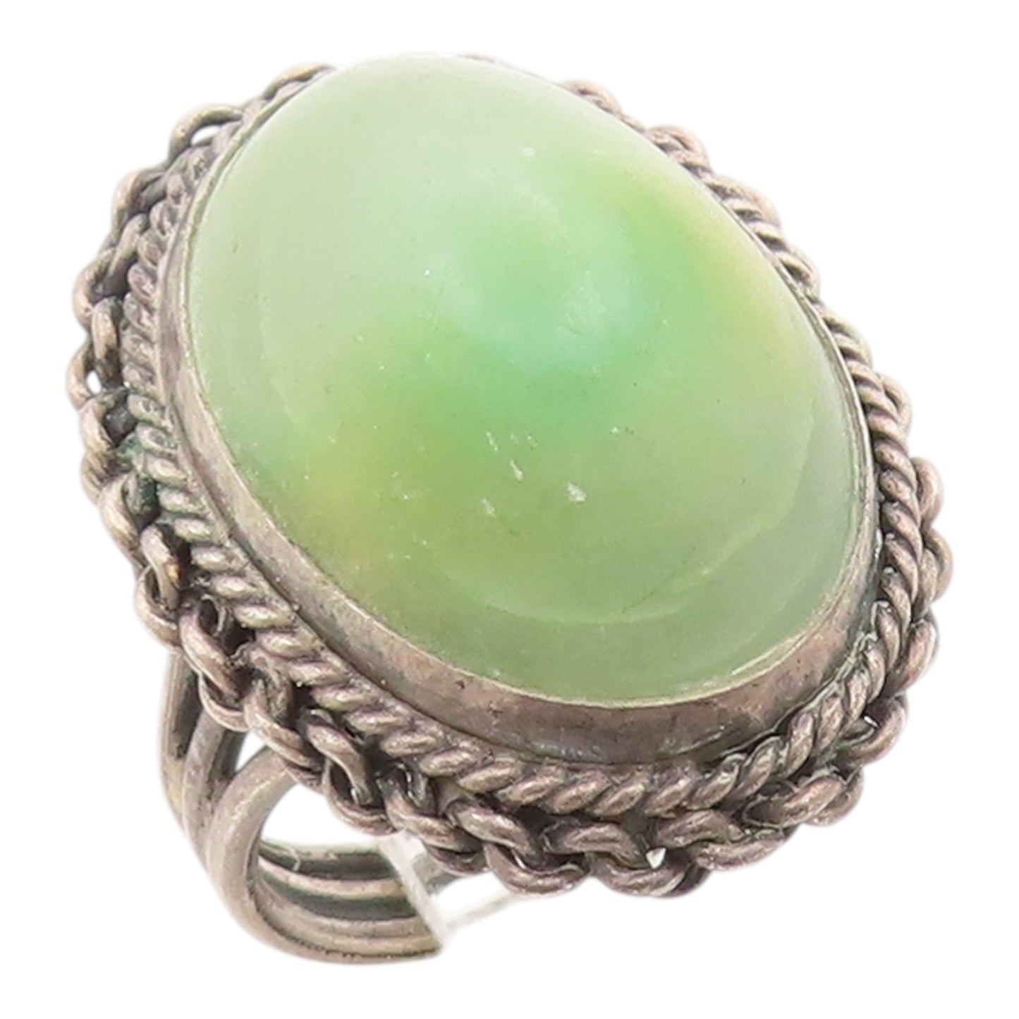 925 Sterling Silver Vintage Ring MEXICO Cabochon Jade Band  Sz 5.5  RG35857