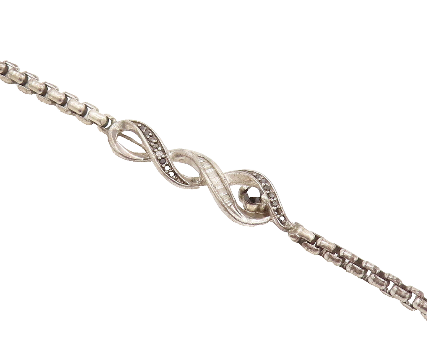 925 Sterling Silver  Vintage Swirly DNA Black White Diamonds Bracelet  BT10130