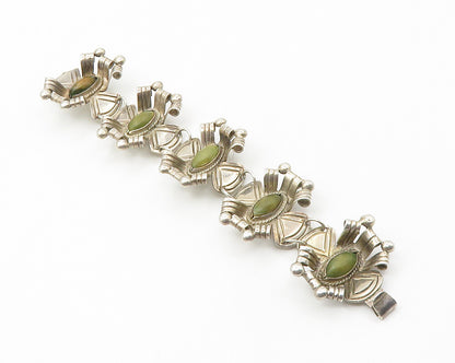 MEXICO 925 Silver  Vintage Jasper Floral Motif Sculpted Chain Bracelet  BT5517