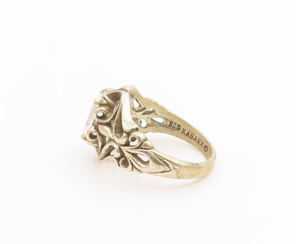 925 Sterling Silver Vintage Ring KABANA CZ Floral Openwork Band  Sz 7  RG36881