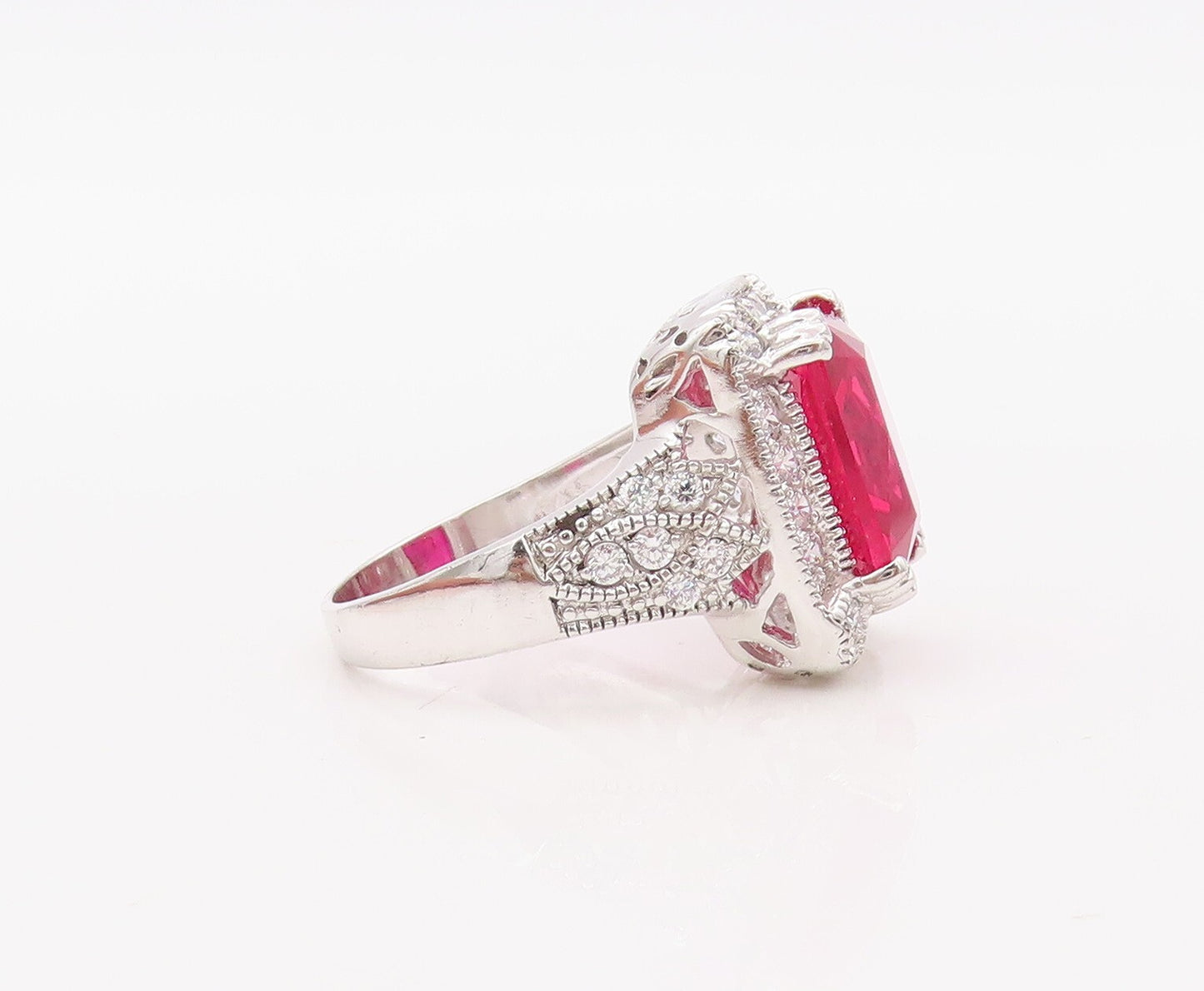 925 Sterling Silver Vintage Ring Rectangle Pink & White CZ Frame  Sz 7  RG30293