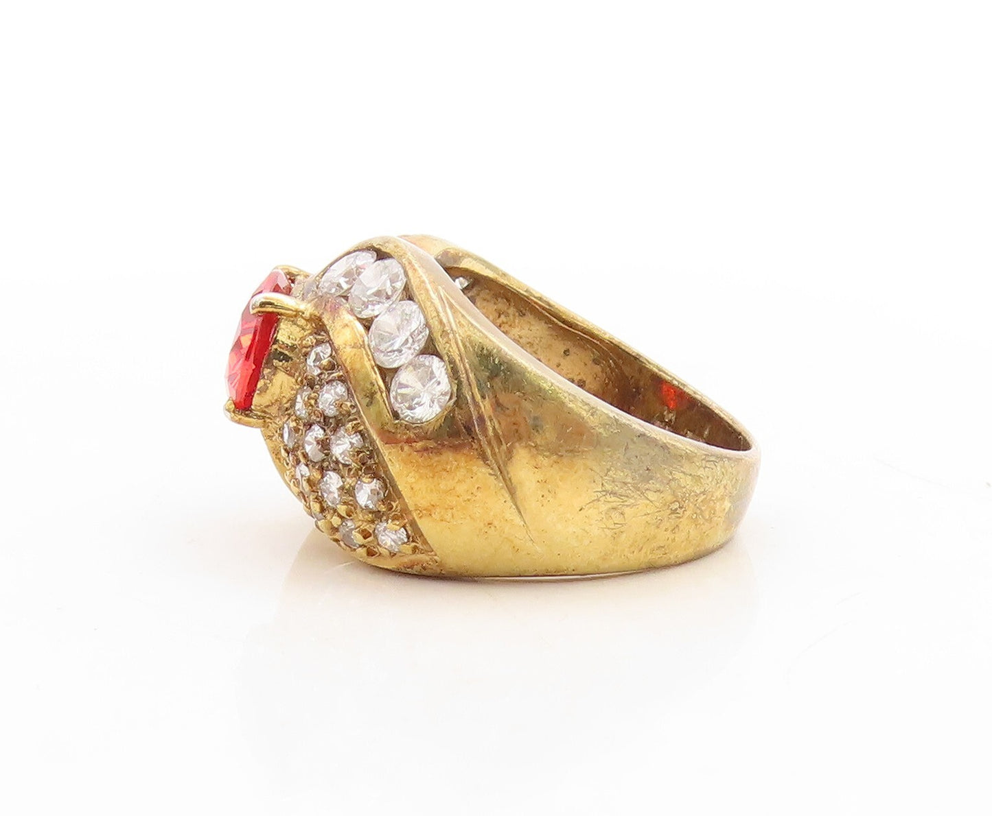 925 Sterling Silver Vintage Ring Gold Plated Designer Red White CZ Sz 6  RG31214