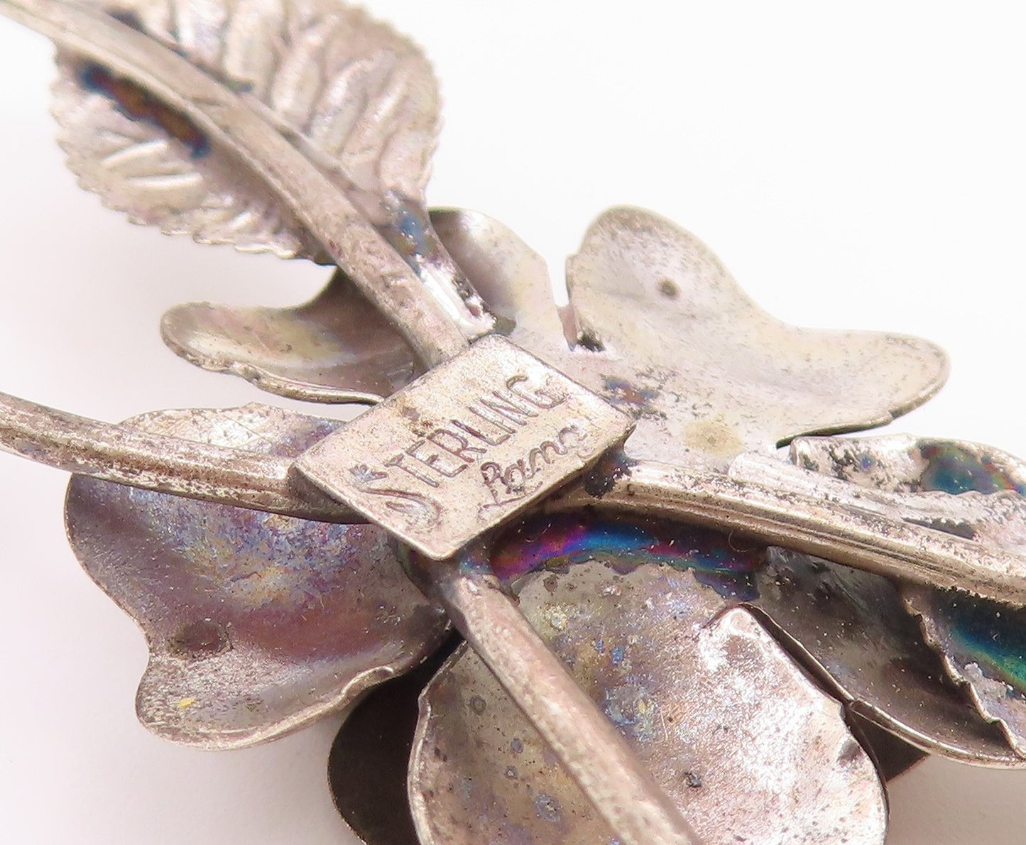 LANG 925 Sterling Silver Vintage Rose Flower Swirl Vine Motif Brooch Pin BP3873