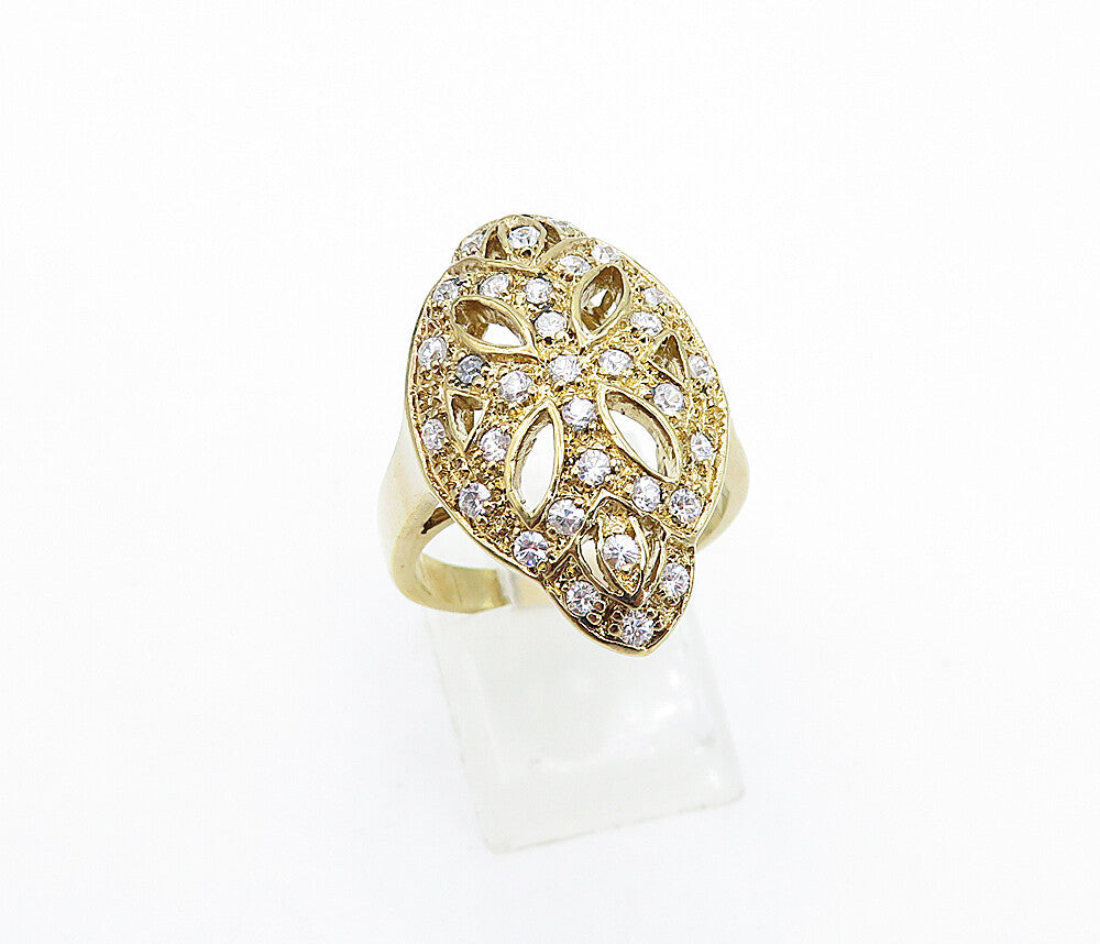 925 Sterling Silver  Vintage Cubic Zirconia Floral Cocktail Ring Sz 8  RG5163
