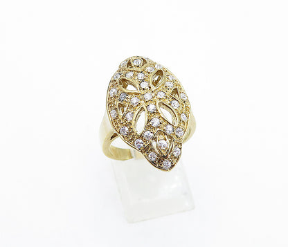 925 Sterling Silver  Vintage Cubic Zirconia Floral Cocktail Ring Sz 8  RG5163