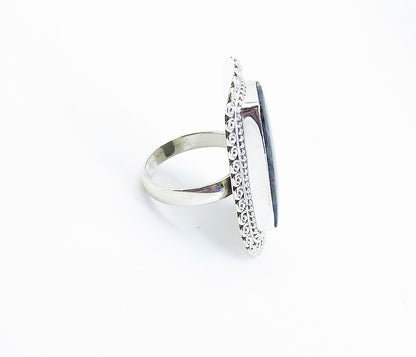 925 Sterling Silver  Brown & Blue Jasper Shiny Cocktail Ring Sz 8.5  RG8200