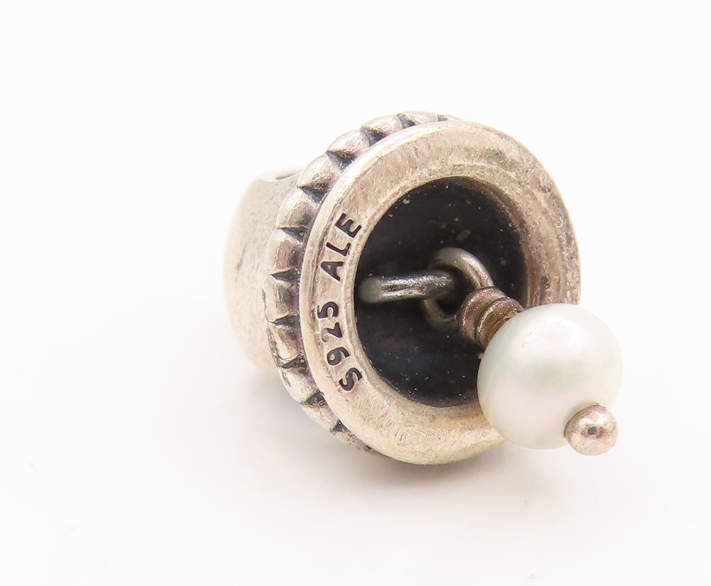 925 Sterling Silver Vintage Pendant PANDORA Designer Pearl Bell Shape   PT24094