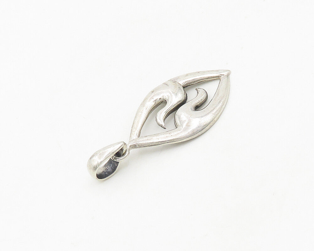 925 Sterling Silver  Vintage Shiny Birds Head Motif Oval Pendant  PT14835