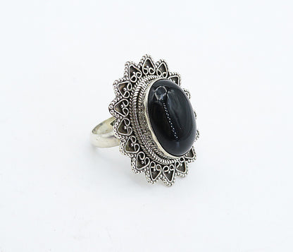925 Sterling Silver  Vintage Cabochon Black Onyx Cocktail Ring Sz 7.5  RG4501
