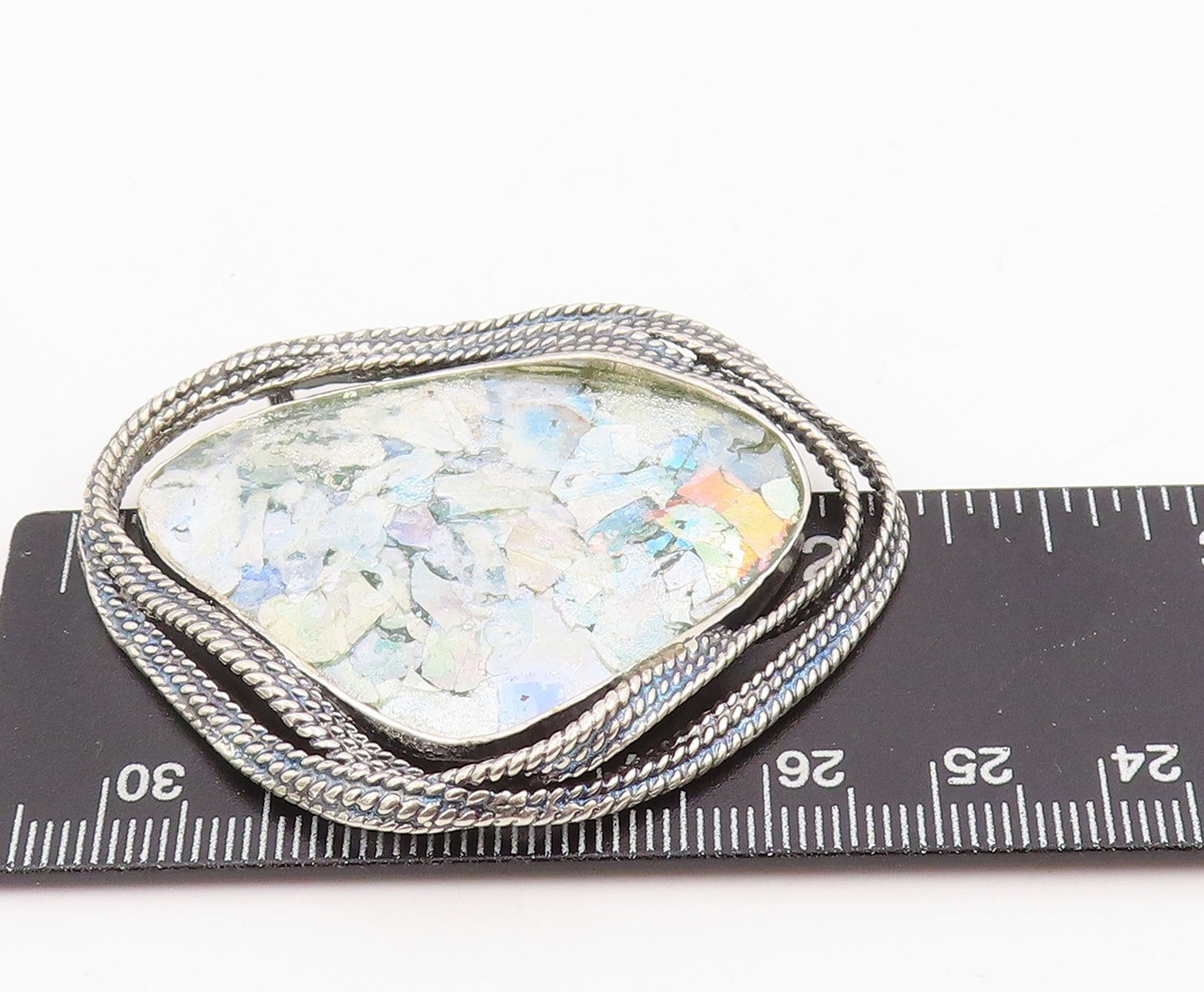 925 Sterling Silver Vintage Pendant OR PAZ ISRAEL Modernist Roman Glass  PT25205