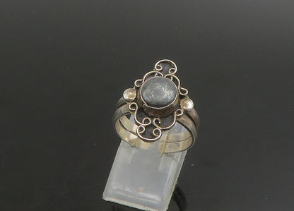 RASIM 925 Silver   Vintage Hematite Pretzel Swirl Band Ring Sz 8  RG23393