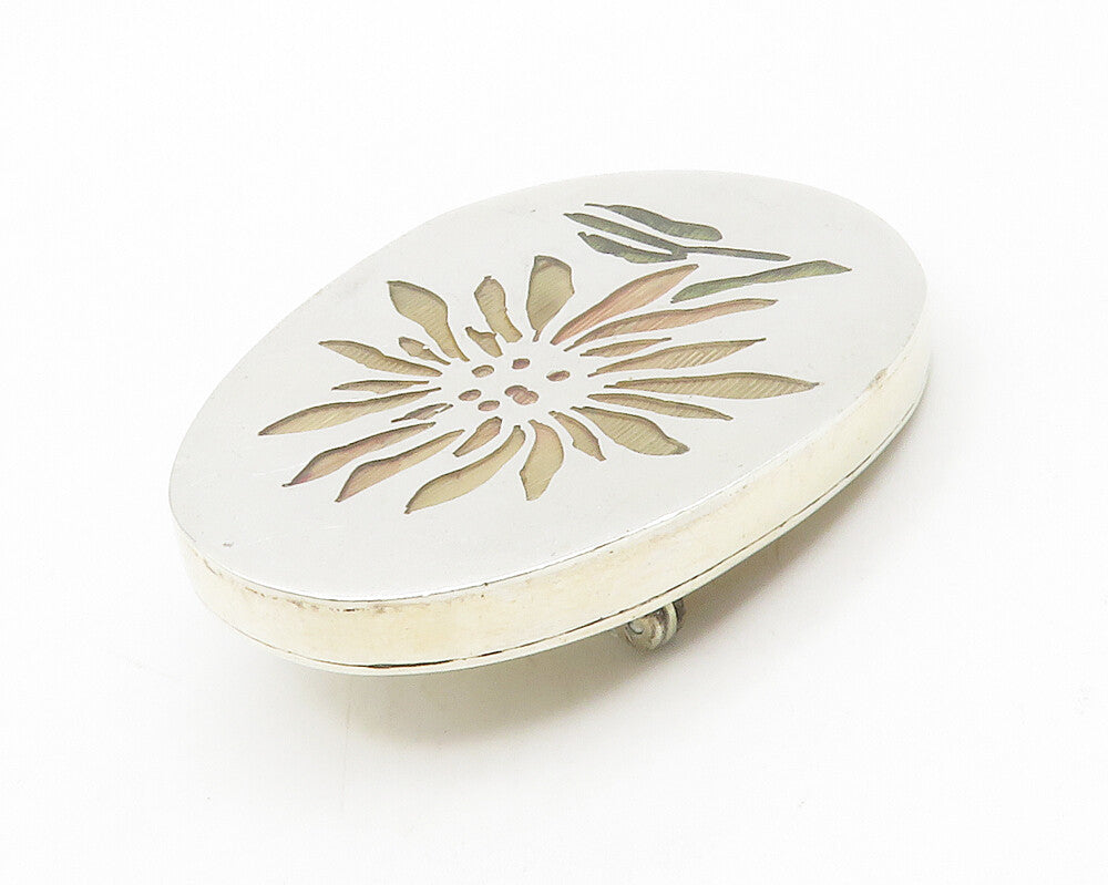 MEXICO 925 Sterling Silver  Vintage Shiny Flower Cutout Brooch Pin  BP5284