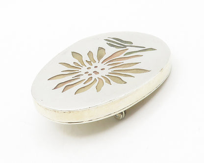 MEXICO 925 Sterling Silver  Vintage Shiny Flower Cutout Brooch Pin  BP5284