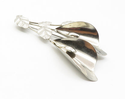925 Sterling Silver  Vintage Shiny Modernist Flowers Motif Brooch Pin  BP5424