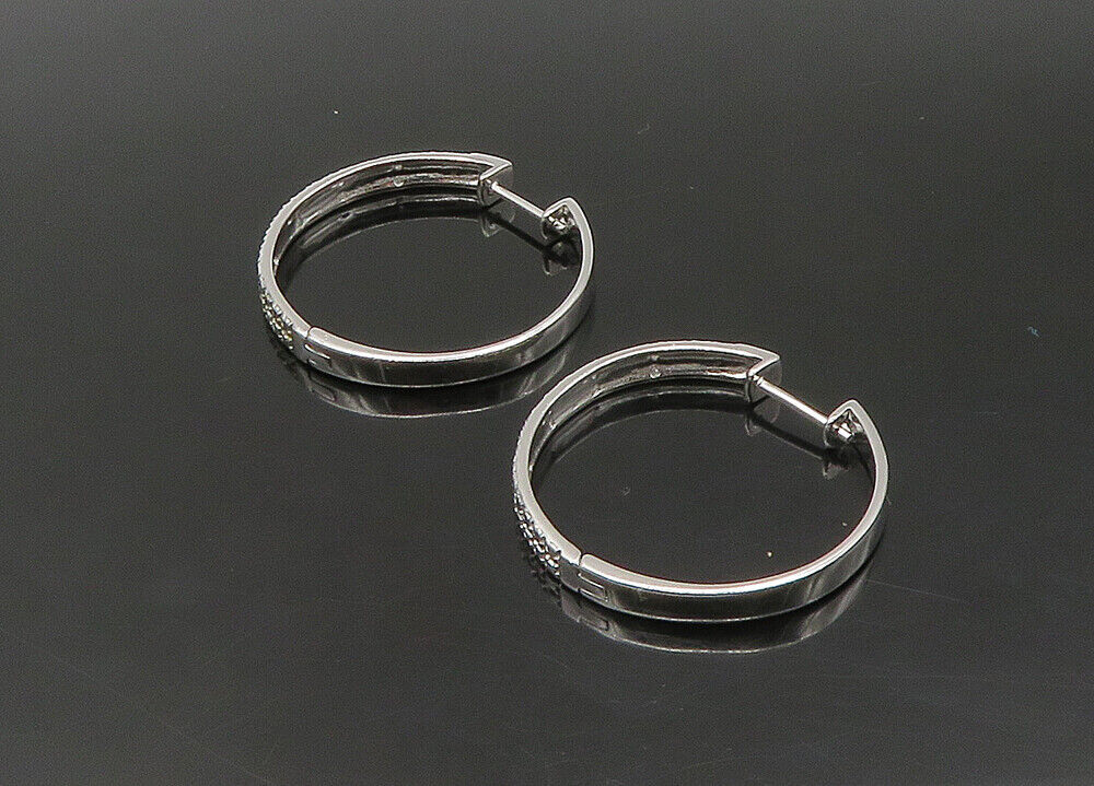 925 Sterling Silver   Vintage Shiny Genuine Diamonds Hoop Earrings  EG11301