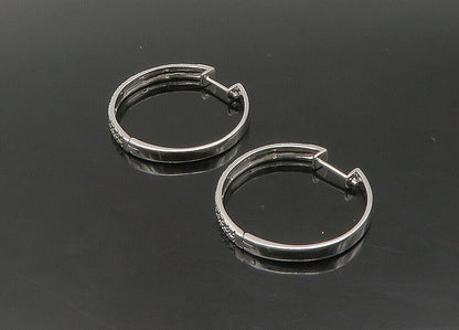 925 Sterling Silver   Vintage Shiny Genuine Diamonds Hoop Earrings  EG11301