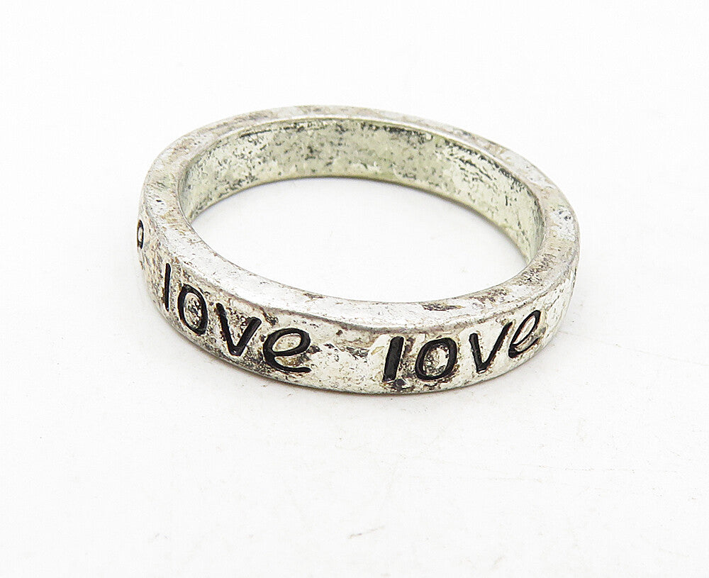 925 Sterling Silver  Vintage Dark Tone Love Etched Band Ring Sz 7  RG9338