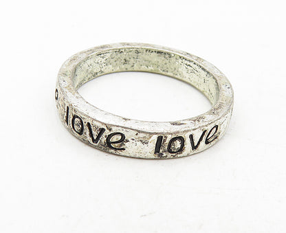 925 Sterling Silver  Vintage Dark Tone Love Etched Band Ring Sz 7  RG9338