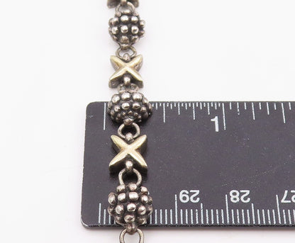 14k Gold & 925 Sterling Silver Vintage Bracelet Beaded Ball & Cross Link BT11978