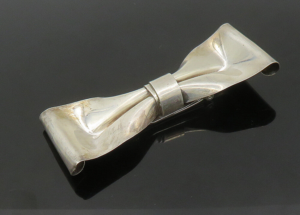 MEXICO 925 Sterling Silver  Vintage Shiny Bow Tied Ribbon Brooch Pin  BP8490