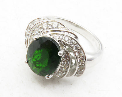 925 Sterling Silver  Peridot & Topaz Shiny Swirl Cocktail Ring Sz 6  RG12366