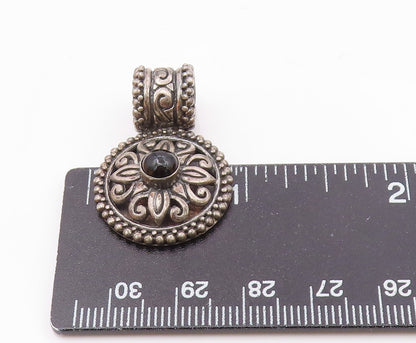 925 Sterling Silver  Vintage Floral Scroll Black Onyx Beaded Pendant  PT20305