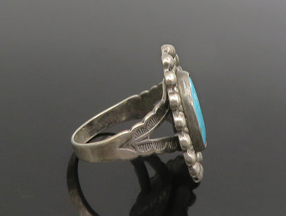 SOUTHWESTERN 925 Silver Vintage Beaded Border Turquoise Ring Sz 5 RG24678
