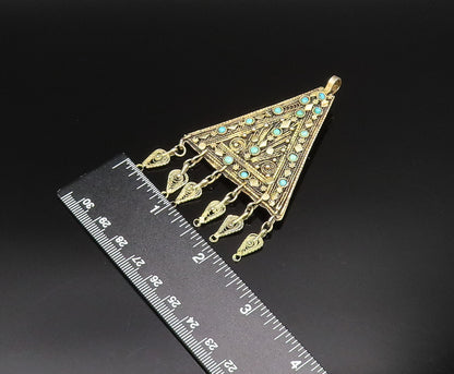 ISRAEL 925 Silver  Vintage Gold Plated Turquoise Pattern Brooch Pin  BP9937