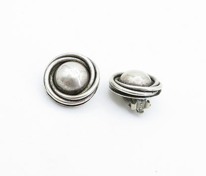 MEXICO 925 Sterling Silver Vintage Dome Twist Non Pierce Earrings EG2238