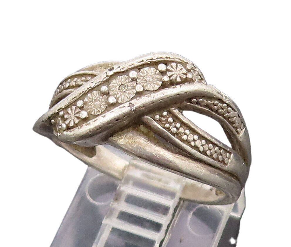 925 Sterling Silver  Vintage Swirly Highway Inlay Diamond Ring Sz 6.75 RG26669