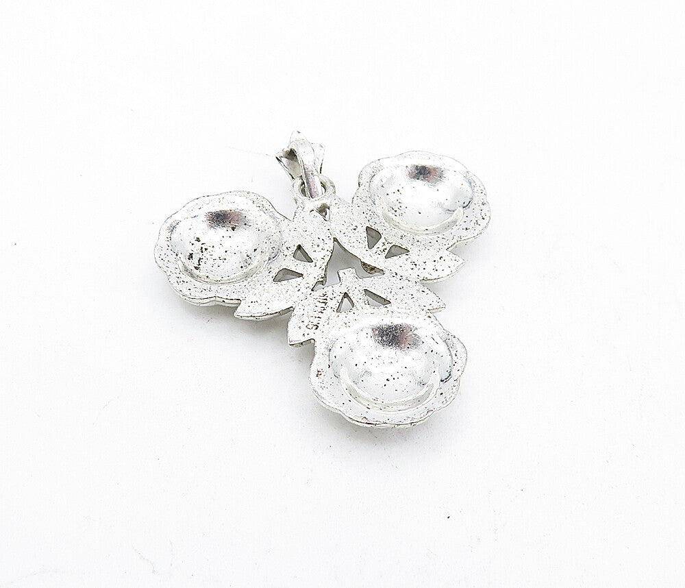 925 Sterling Silver  Vintage Sparkling Floral Design Drop Pendant  PT3129